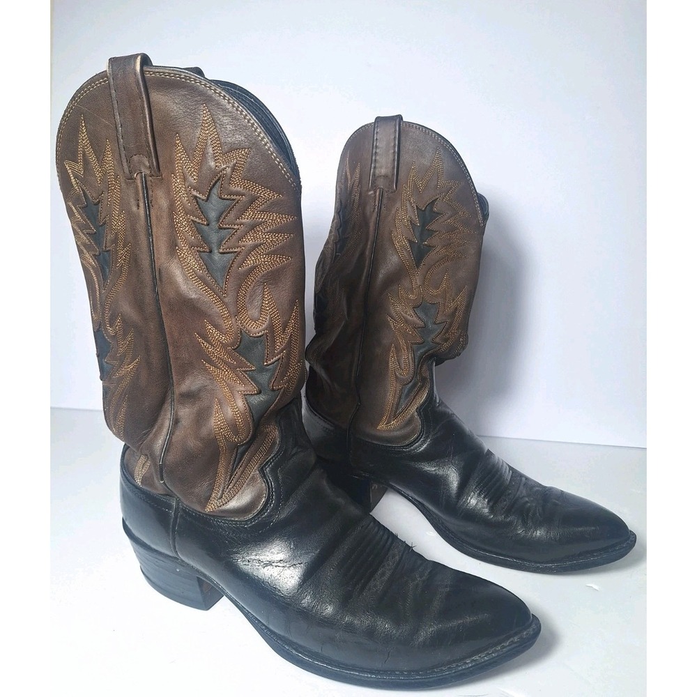 Dan Post Vintage Mens Leather Black/Brown Cowboy Boots Size 9.5 El Paso USA